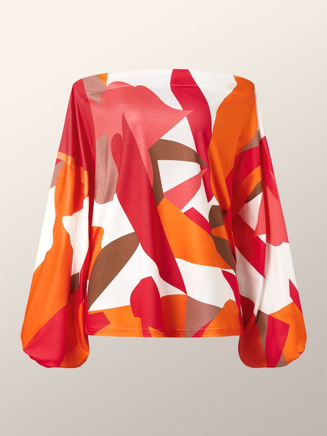 Cold Shoulder Loosen Abstract Blouse
