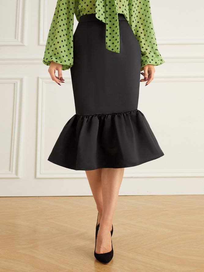 Elegant Plain Regular Fit Midi Skirt