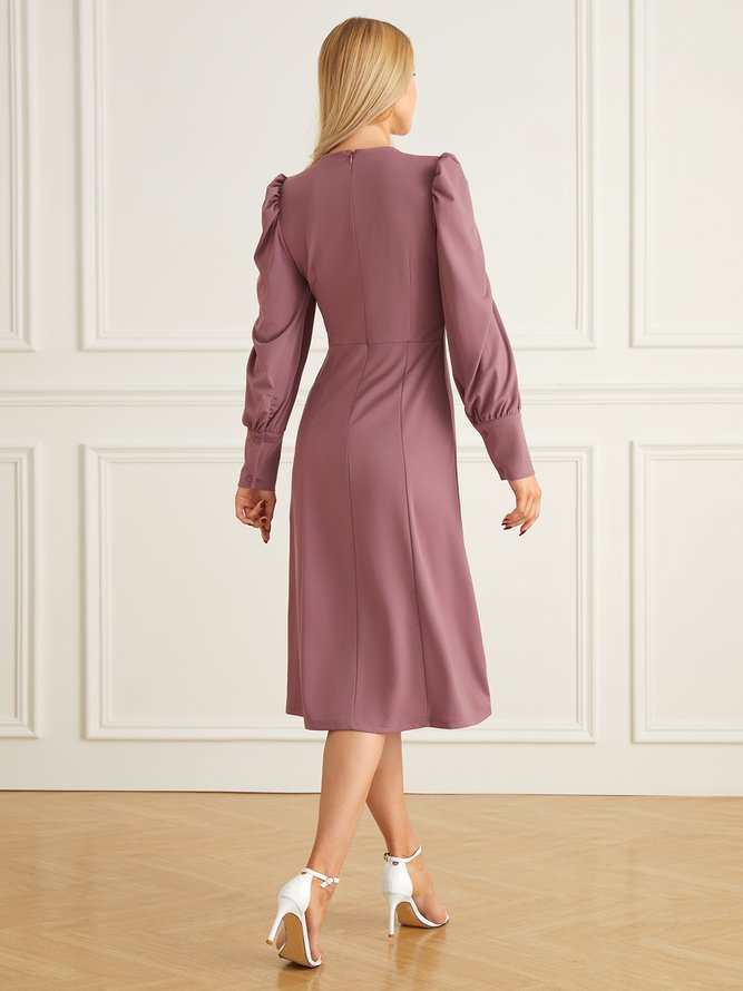 Elegant Regular Fit Plain Midi Dress