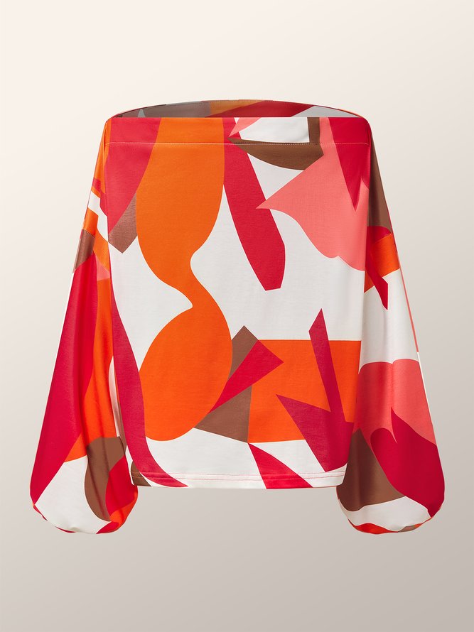 Cold Shoulder Loosen Abstract Blouse