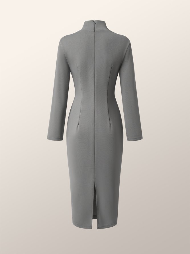 Elegant Bow Stand Collar Regular Fit Midi Dress