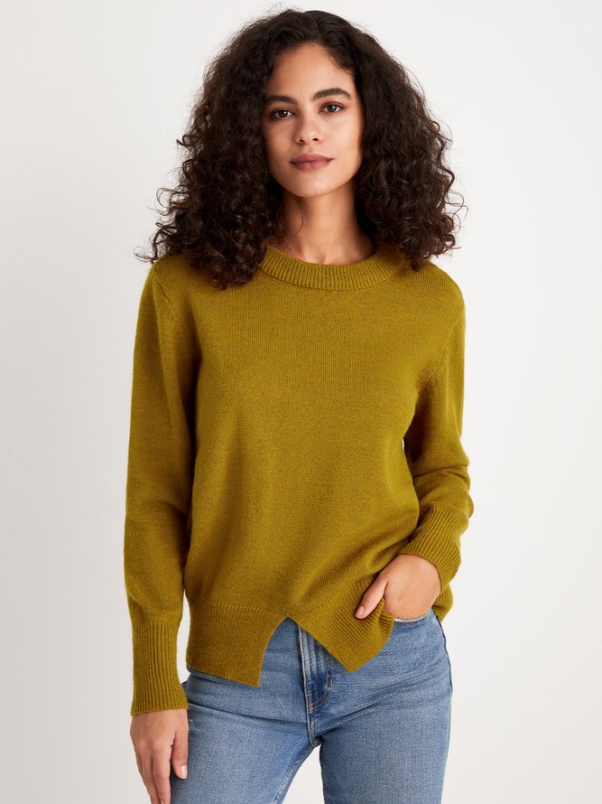 Green Daily Long sleeve Plain Simple Regular Fit Sweater