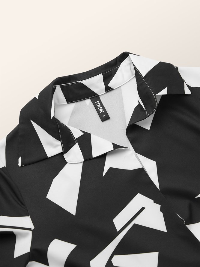 Casual Geometric Loosen Shirt Collar Midi Dress