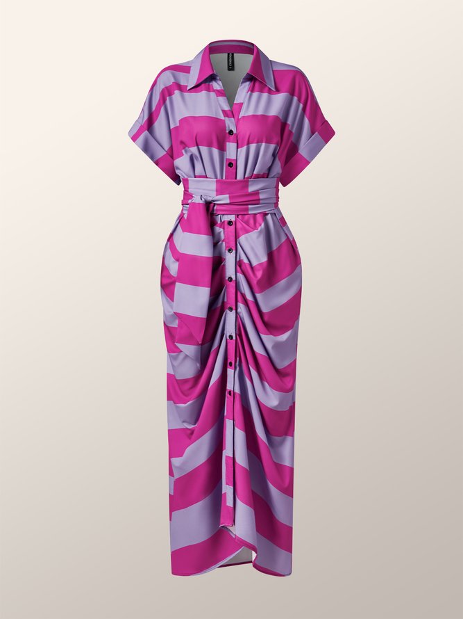 Urban Striped Short Sleeve Fit Midi Dress