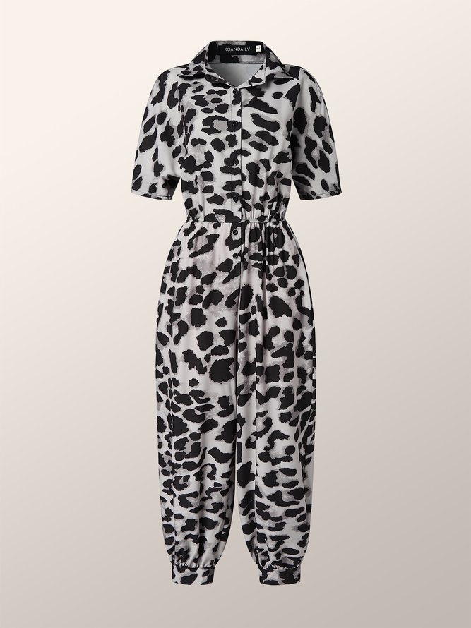 Leopard Shirt Collar Regular Fit Jumpsuit & Romper