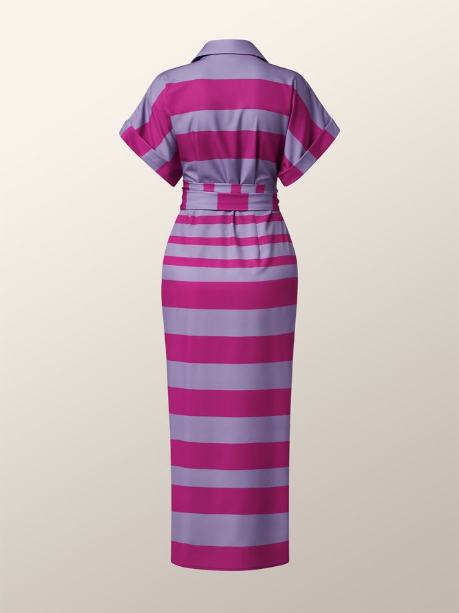 Urban Striped Short Sleeve Fit Midi Dress