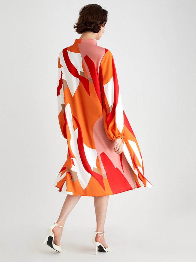 Autumn Daily Long sleeve Colorblock Regular Fit Dress