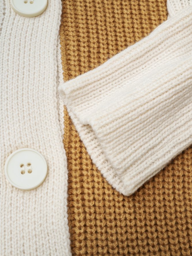 Color Block Turtleneck Simple Long sleeve Sweater Coat
