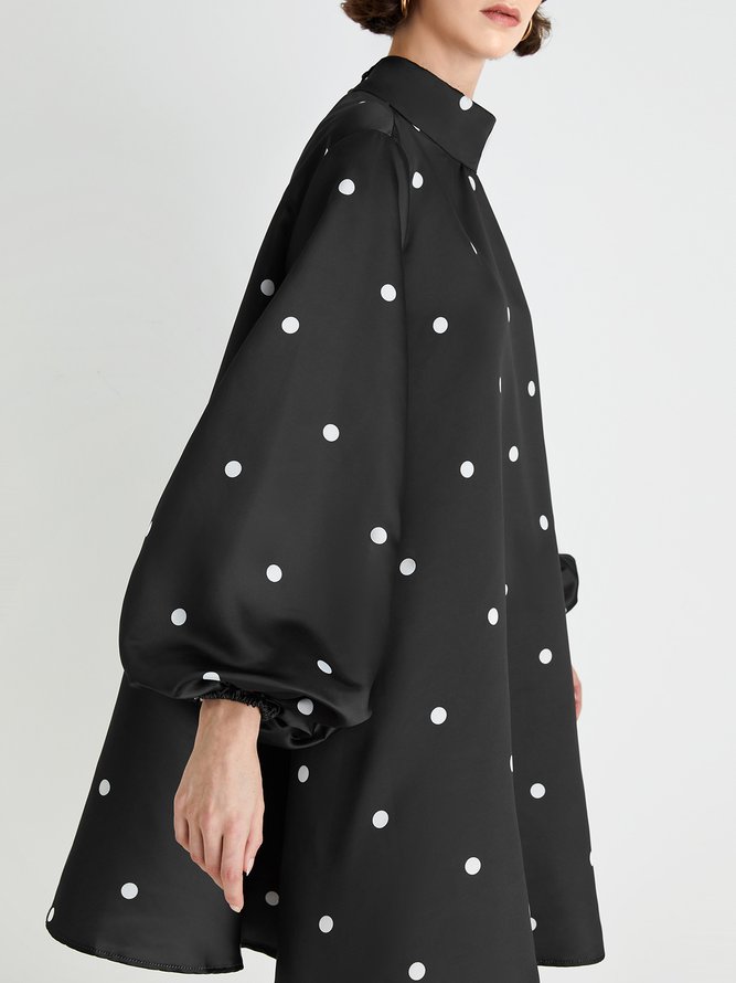 Loose Elegant Polka Dots Long Sleeve Mini Dress
