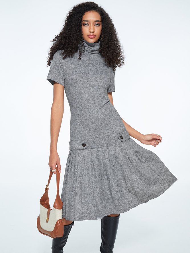 Short Sleeve Plain Work Mini Dress
