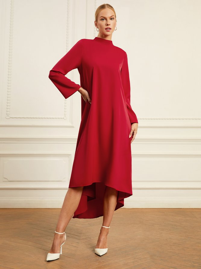 Stylewe Plain Long sleeve Stand Collar Simple Dress