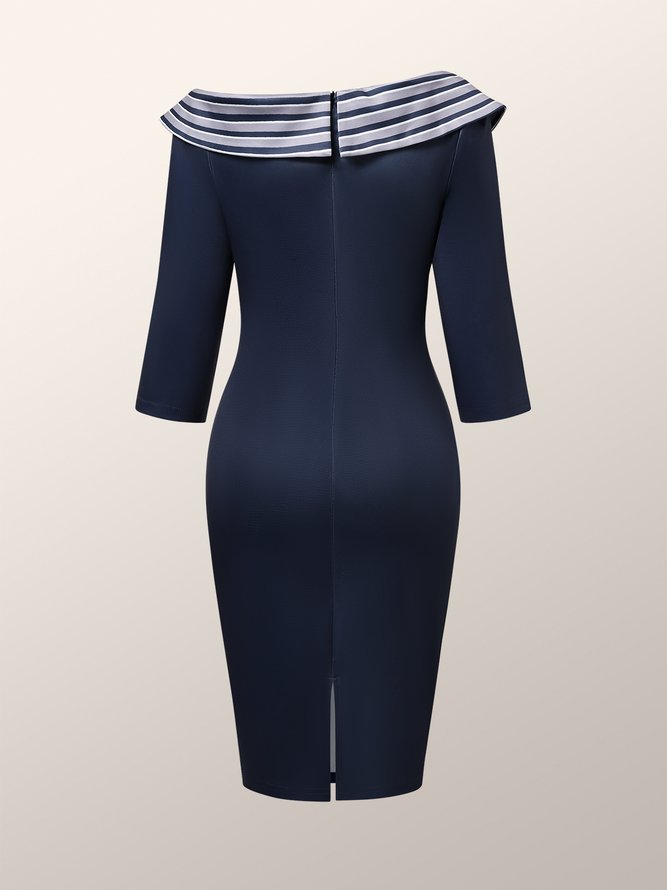 Elegant Asymmetrical Tight Striped Midi Dress