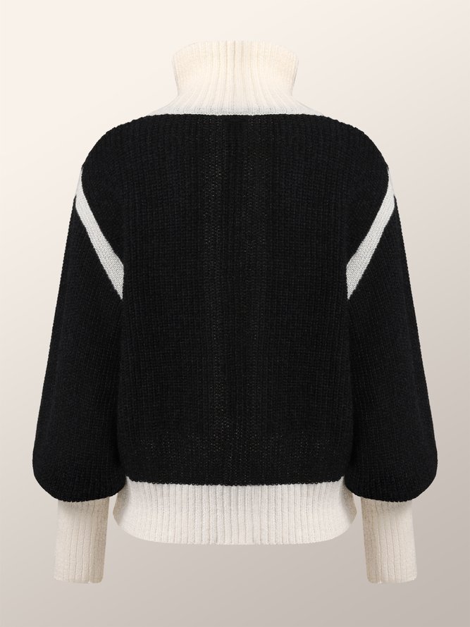 Daily Long sleeve Regular Fit Color Block Sweater Coat