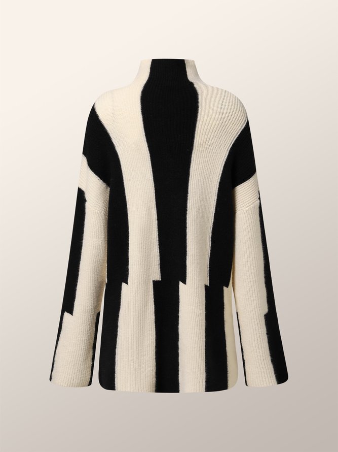Daily Turtleneck Long sleeve Simple Striped Dress