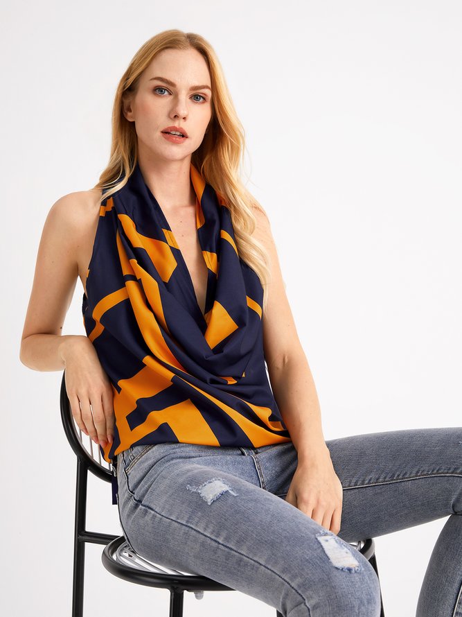 Cowl Neck Vacation Geometric Top