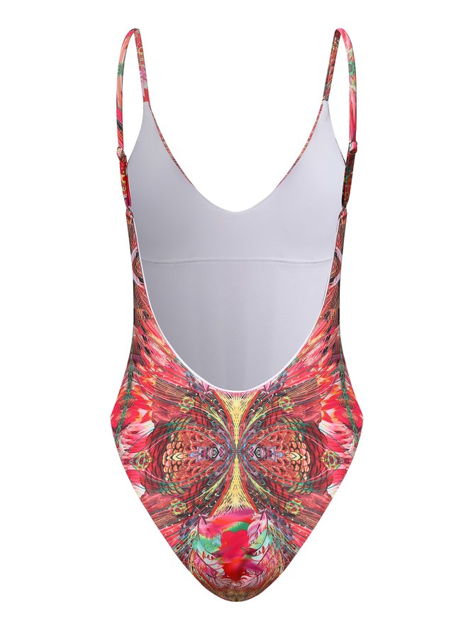 Sexy Abstract Printing V Neck One Piece Swimsuit