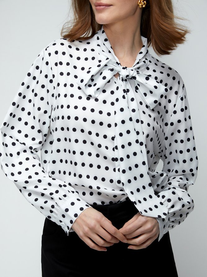Long Sleeve Work Polka Dots Shift Shirt