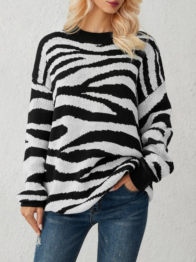 White Zebra Knitted Casual Sweater