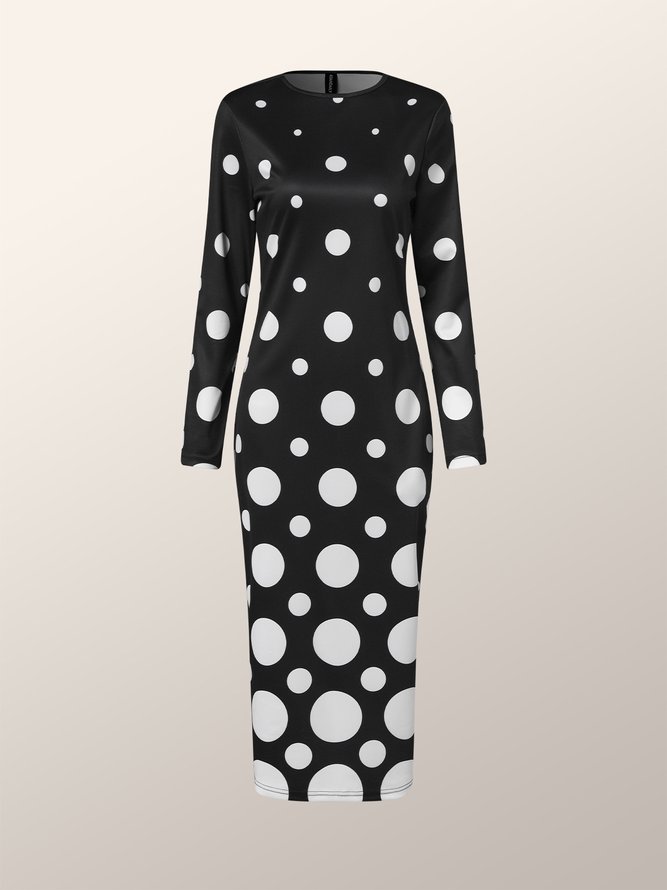 Tight Elegant Polka Dots Long Sleeve Maxi Dress