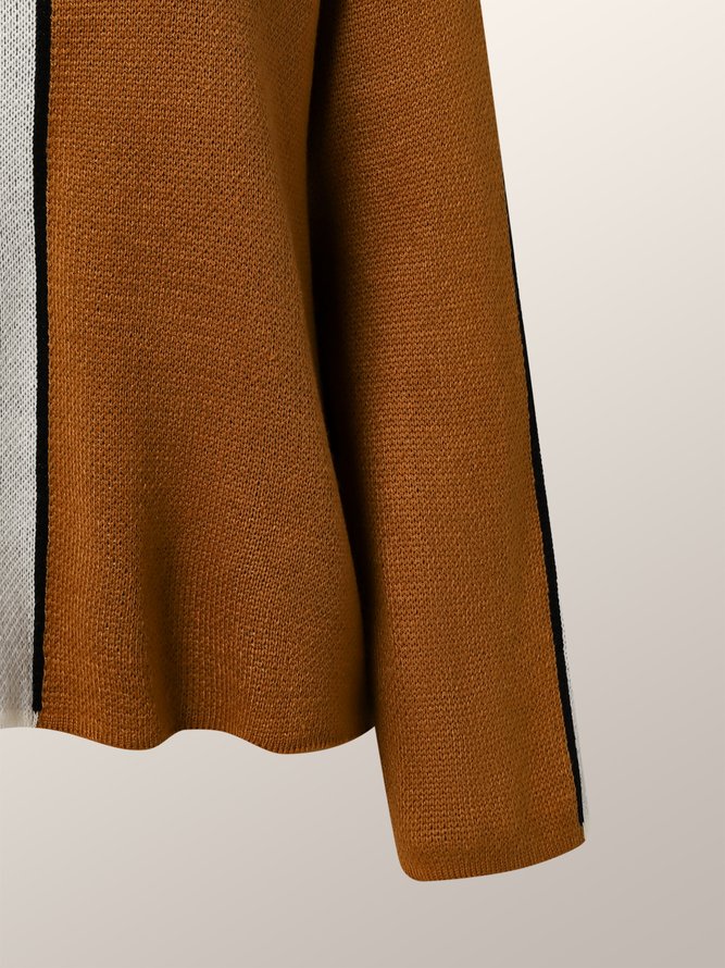 Loose Stand Collar Long sleeve Urban Color Block Sweater