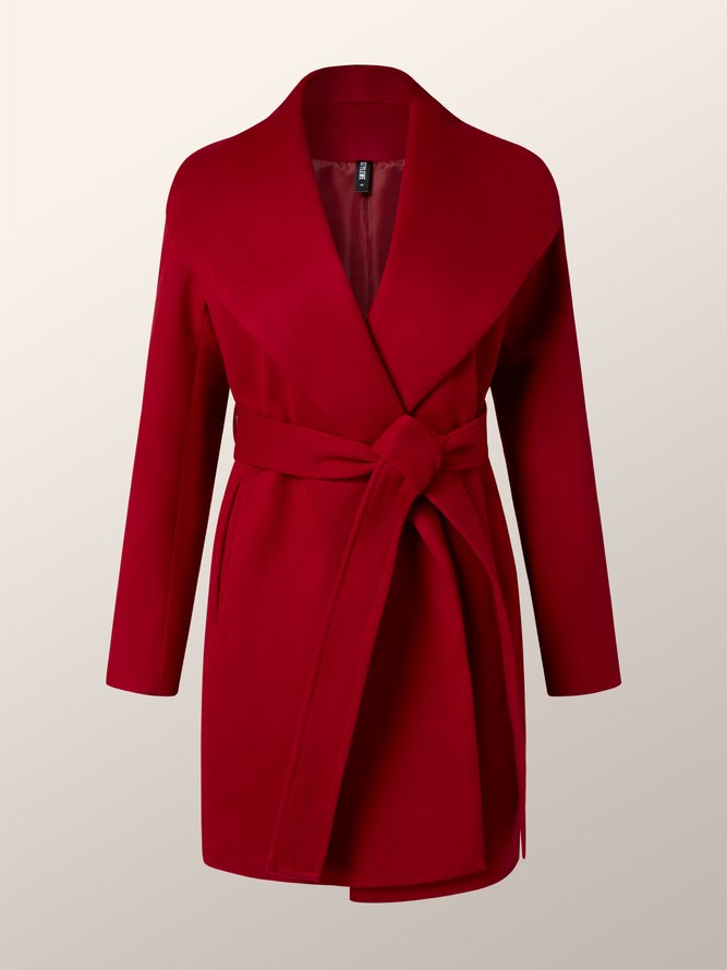 Daily Long sleeve Shawl Collar Simple Overcoat