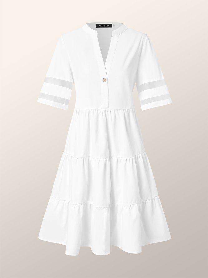 Solid Loosen Casual Short Sleeve White Dress