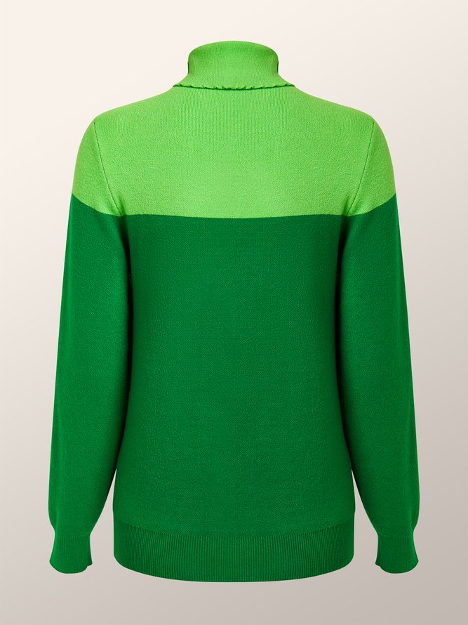 Long sleeve Color Block Turtleneck Sweater