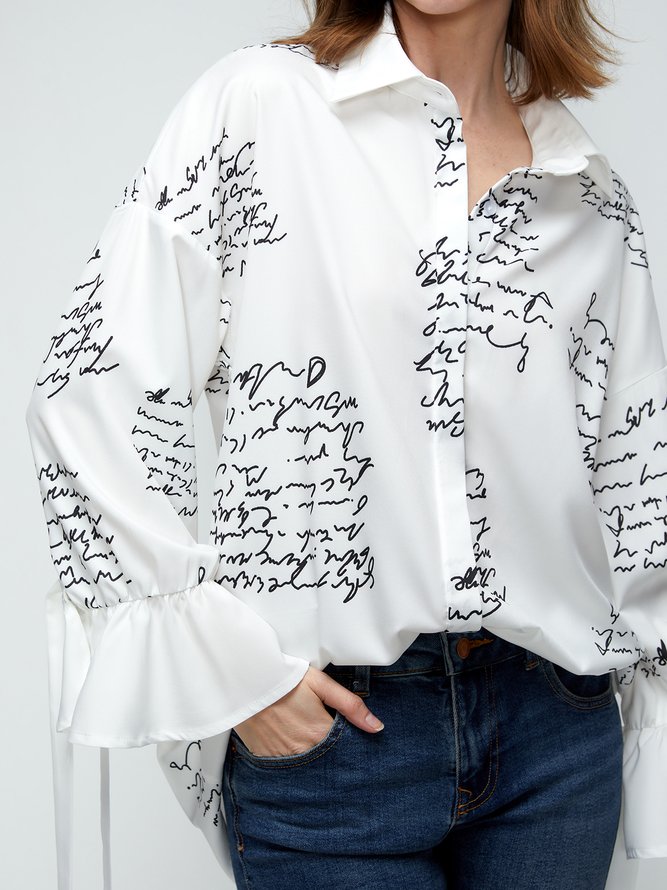 Long Sleeve Elegant Letter Shirt Collar Blouse