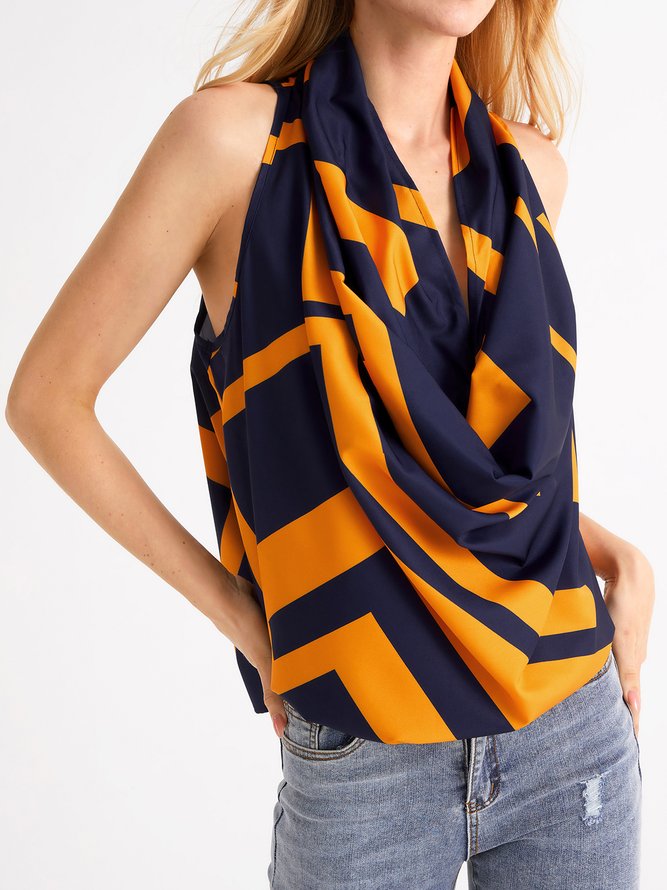 Cowl Neck Vacation Geometric Top
