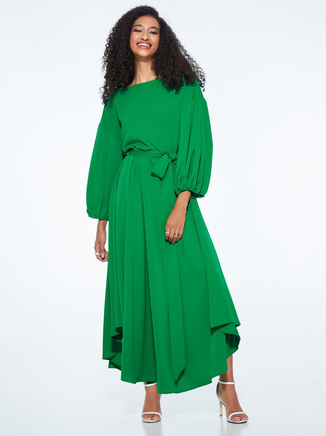 Summer Three Quarter X-Line Asymmetrical Plain Asymmetrical Daily Dress