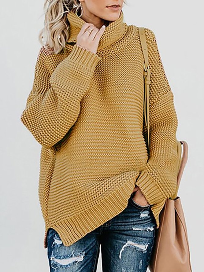 Knitted Casual Shift  Long Sleeve Turtleneck Sweater
