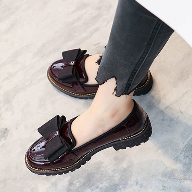 Women Casual Round Toe Chunky Heel Loafers