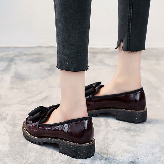 Women Casual Round Toe Chunky Heel Loafers