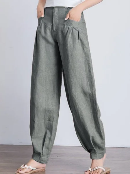 Linen Plain Straight Leg Pants | stylewe