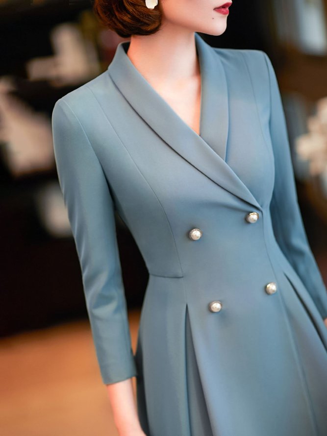 Gathered Zipper A-line Elegant Midi Dress