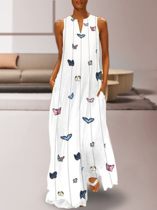 Butterfly Printed Maxi Shift Dress