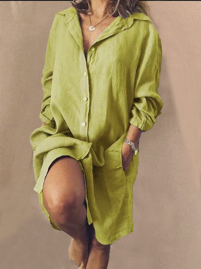 Casual V Neck Long Sleeve Solid Dress