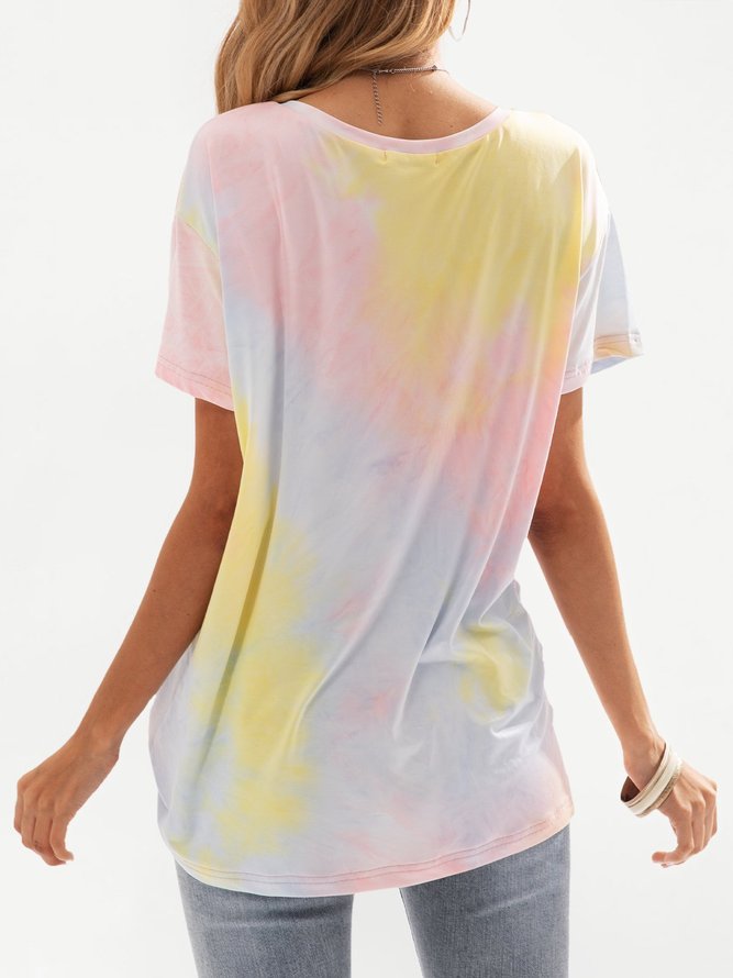 Yellow Cotton-Blend Short Sleeve Ombre/tie-Dye Crew Neck T-shirt