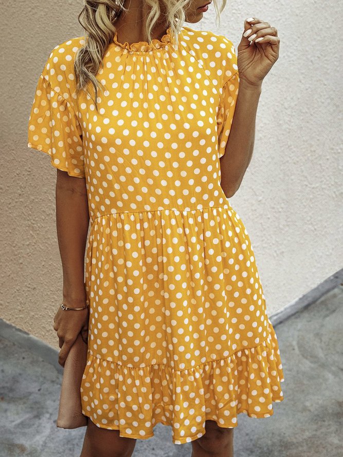 Raglan Sleeve Date Polka Dots Mini Dress