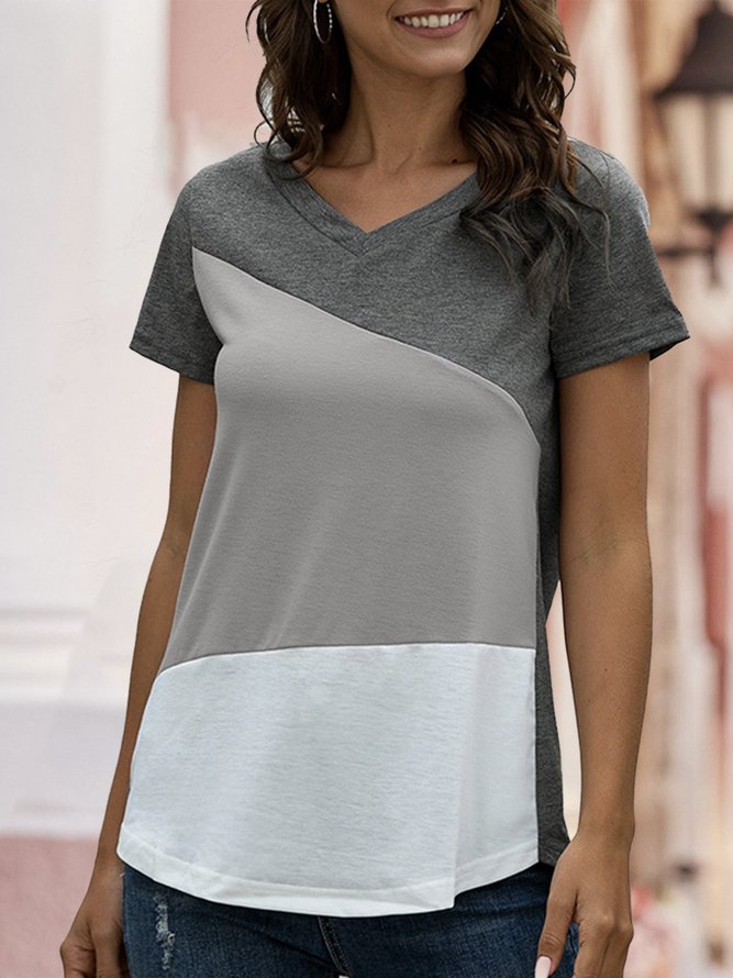 Solid Color-Block Short Sleeve T-Shirt