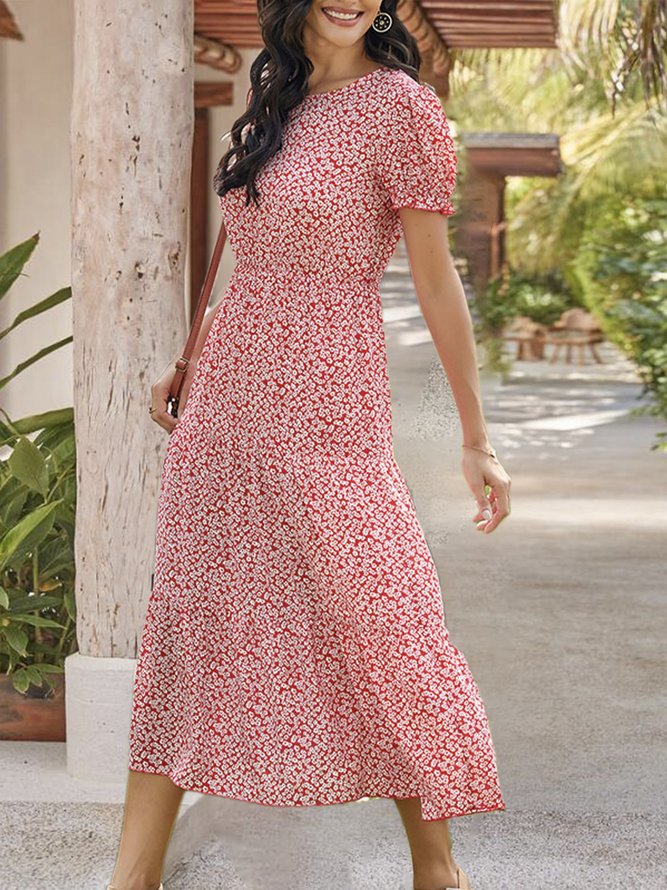 A-Line Holiday Floral Midi Dress