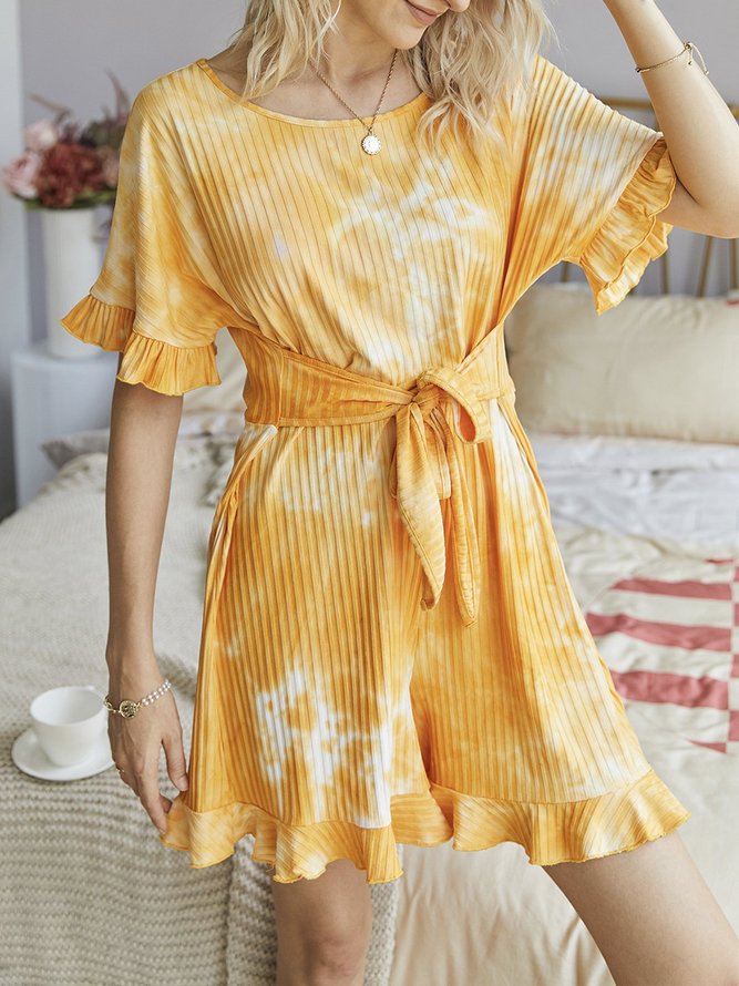 Yellow Casual Short Sleeve Crew Neck One-Pieces Romper