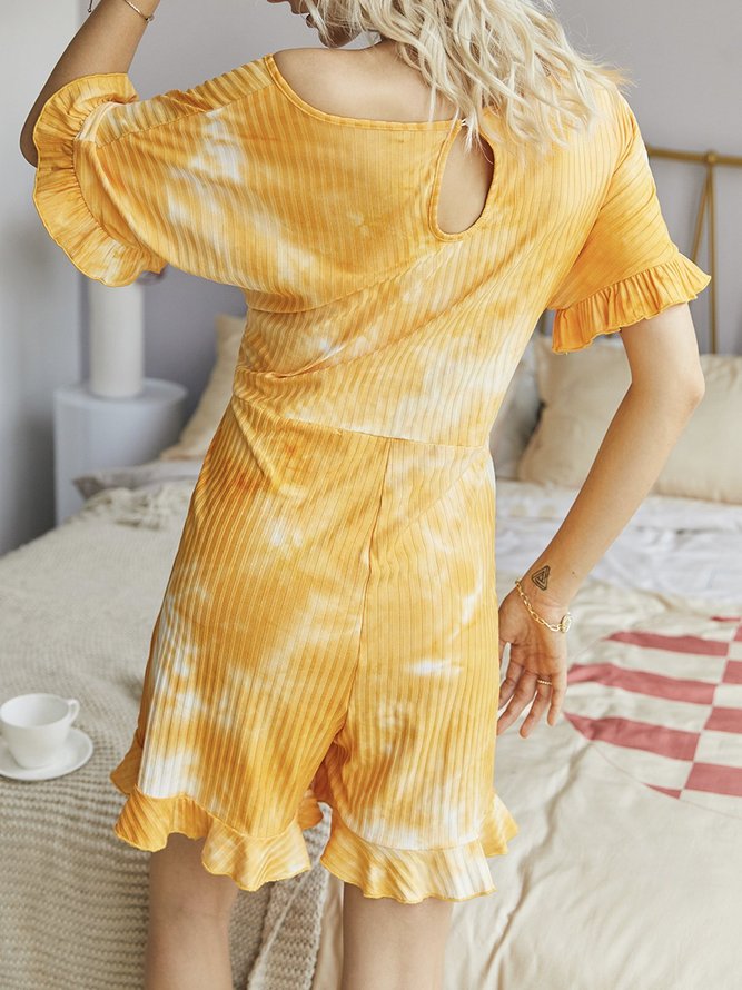 Yellow Casual Short Sleeve Crew Neck One-Pieces Romper
