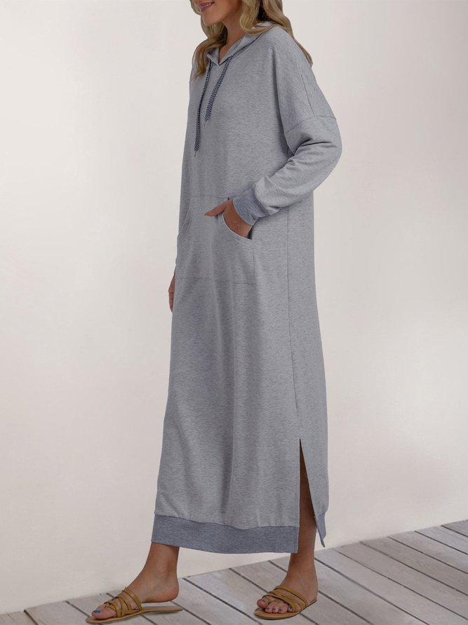 Gray Long Sleeve Hoodie Shift Maxi Dress stylewe