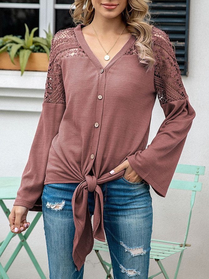 Casual Paneled Solid  Top