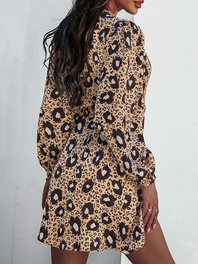 Long Sleeve Holiday Leopard  Mini Dress
