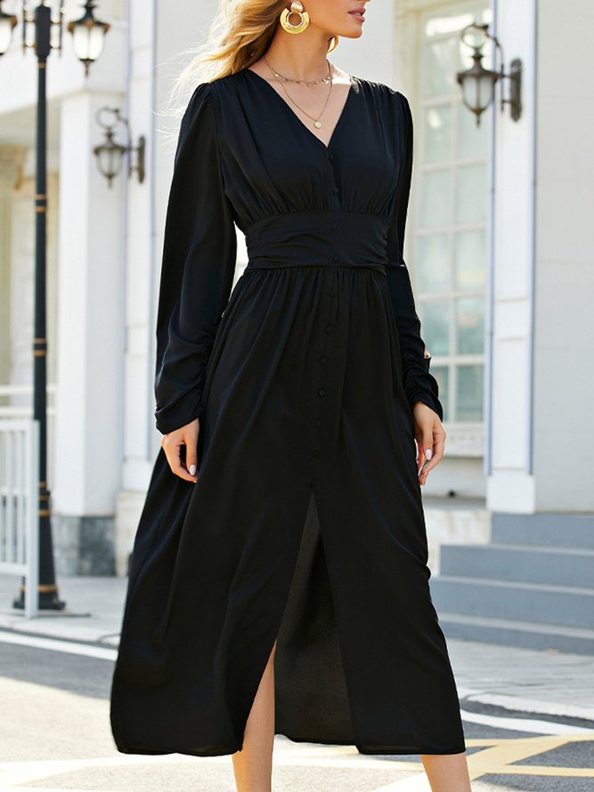 Elegant A-Line V Neck Long Sleeve Dress