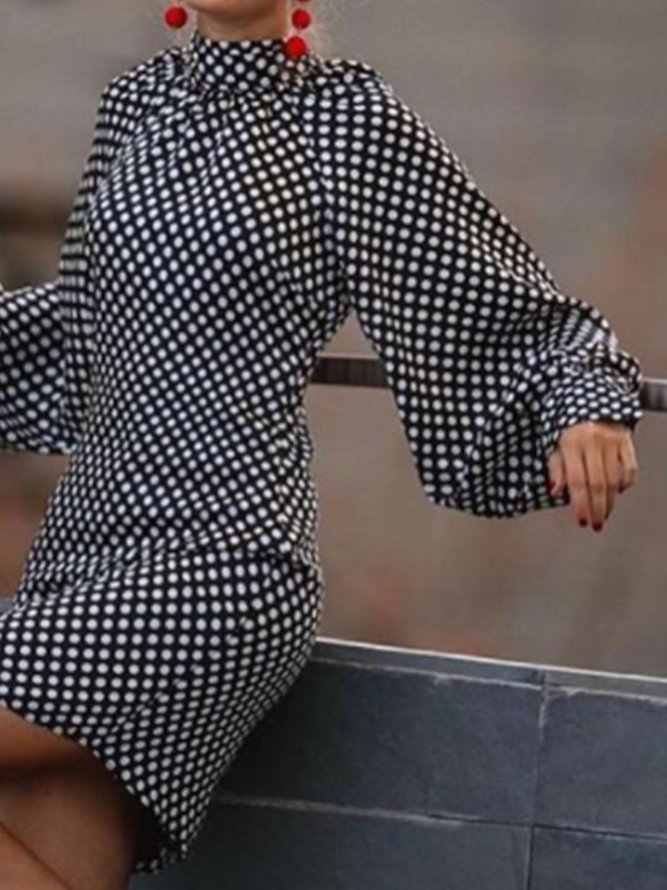 Turtleneck Shift Formal Vintage Polka Dots Mini Dress