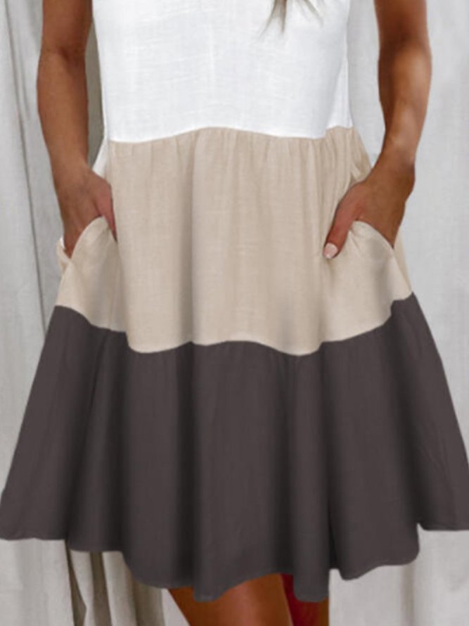 Sleeveless Shift Color-Block Daily Mini Dress