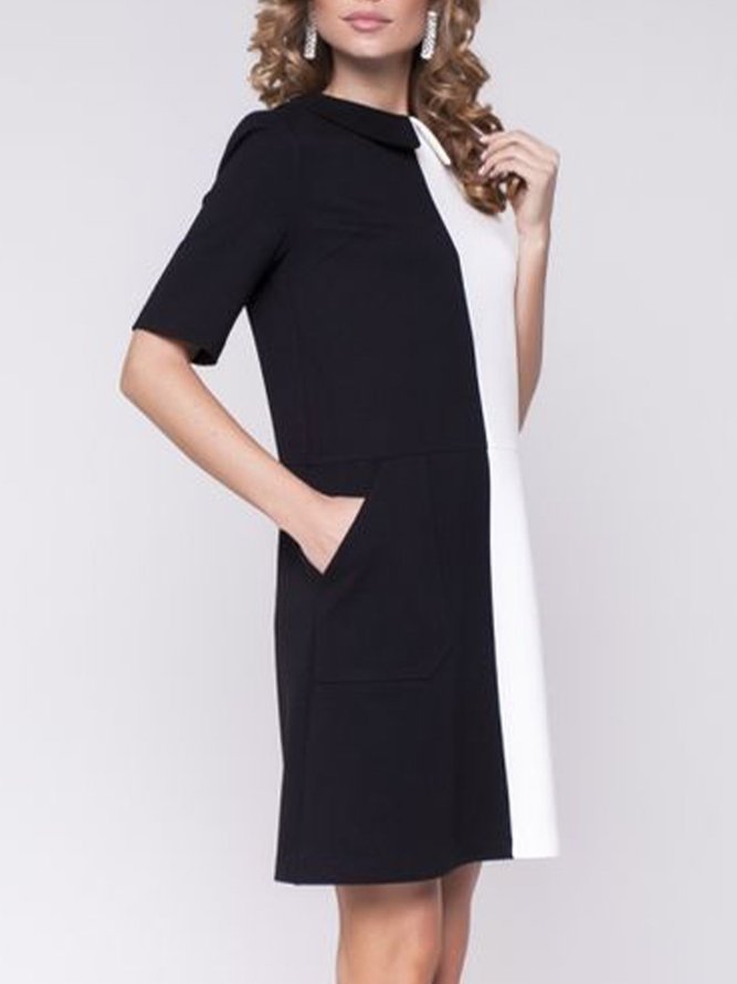 Short Sleeve Color-Block Elegant Solid Mini Dress